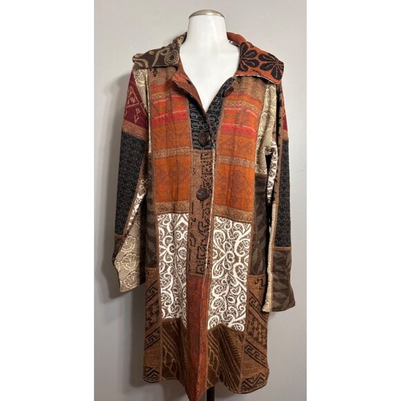 Simply Natural Sweaters - Simply Natural Arlequin Button Down Alpaca Blend Long Sweater Cardigan Large